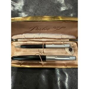 Vintage Parker‎ 51 Pen and Pencil Set Silver Black Original Case